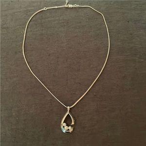 Sterling Silver Drop Pendant w 3 Small Pearls